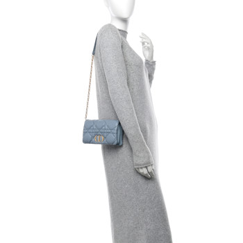 CHRISTIAN DIOR Calfskin Macrocannage Mini Caro Bag Bracing Blue