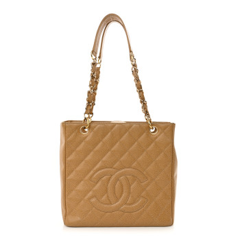 CHANEL Caviar Quilted Petit Shopping Tote PST Dark Beige