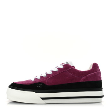 CHANEL Calfskin Velvet Womens CC Sneakers 40 Black Pink