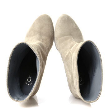 CHANEL Suede Calfskin CC Short Boots 37.5 Beige