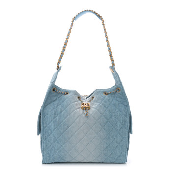CHANEL Washed Denim Quilted Medium Chanel 25 Handbag Blue