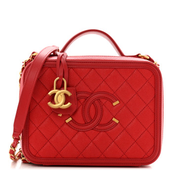 CHANEL Caviar Quilted Medium CC Filigree Vanity Case Red