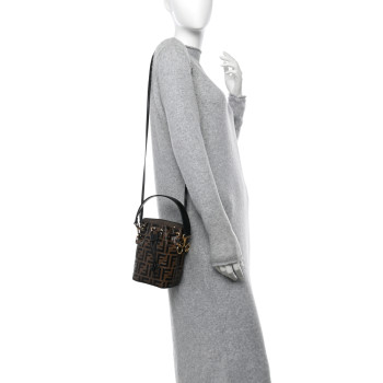 FENDI Vitello Liberty F is Fendi Bi-Color FF 1974 Embossed Mini Mon Tresor Bucket Bag Maya Black