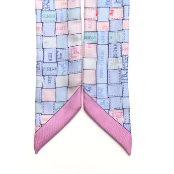 HERMES Silk Bolduc Au Carre Twilly Bleu Pale Rose Pale