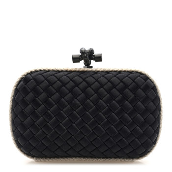 BOTTEGA VENETA Intrecciato Silk Raffia Knot Clutch Black