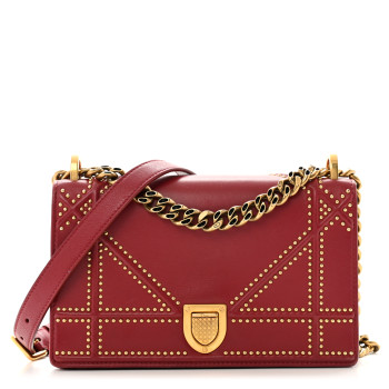 CHRISTIAN DIOR Calfskin Studded Small Diorama Flap Bag Burgundy