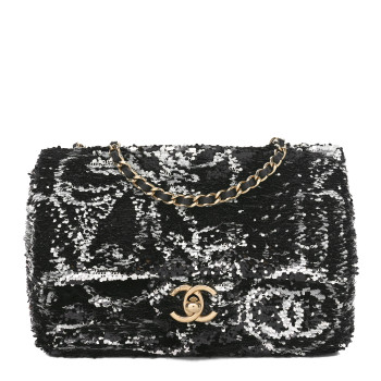 CHANEL Sequin Small Single Flap Rectangular Flap Black Silver