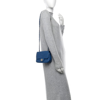 CHANEL Lambskin Chevron Quilted Mini Square Flap Blue
