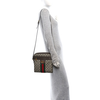 GUCCI GG Supreme Monogram Web Small Ophidia Messenger Bag Brown
