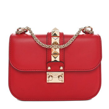VALENTINO GARAVANI Vitello Small Glam Lock Rockstud Flap Red