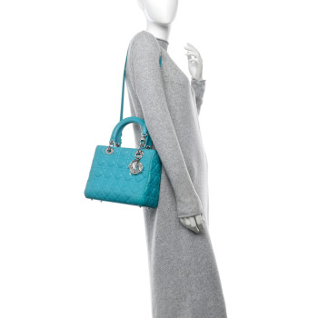 CHRISTIAN DIOR Lambskin Cannage Medium Lady Dior Turquoise