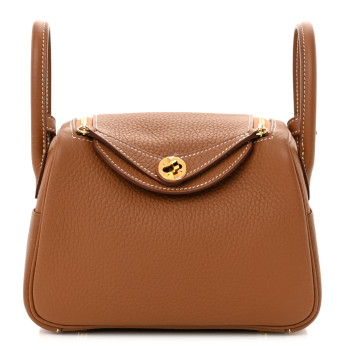 HERMES Taurillon Clemence Mini Lindy 20 Gold HERMES Taurillon Clemence Mini Lindy 20 Gold