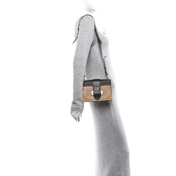 PRADA City Calfskin Saffiano Cahier Bag Caramel Black