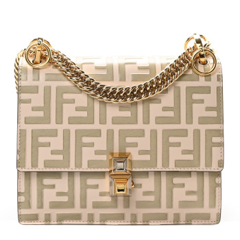 FENDI Vitello Liberty Bi-Color FF 1974 Embossed Small Kan I Shoulder Bag Camelia Mandorlo