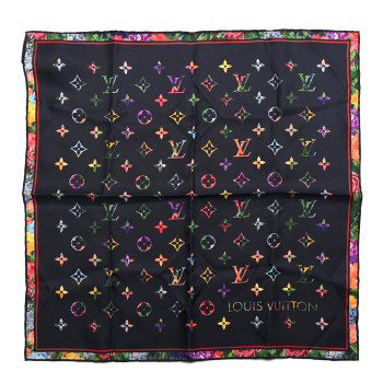 LOUIS VUITTON Silk Monogram Printed LV Garden Square Scarf Bleu Marine