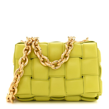 BOTTEGA VENETA Lambskin Maxi Intreccio Padded Chain Cassette Crossbody Bag Kiwi
