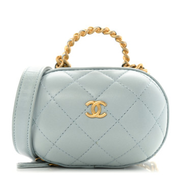 CHANEL Lambskin Quilted Small CC Bubble Vanity Case With Chain Light Blue