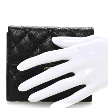 CHANEL Caviar Quilted Compact Flap Wallet Black