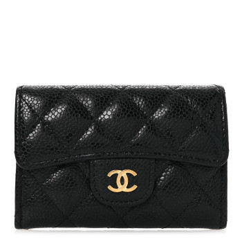 CHANEL Caviar Quilted Flap Card Holder Wallet Black