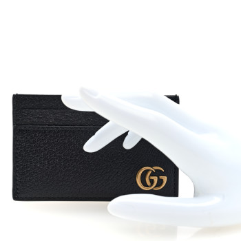 GUCCI Calfskin Boar Effect GG Marmont Card Holder Black