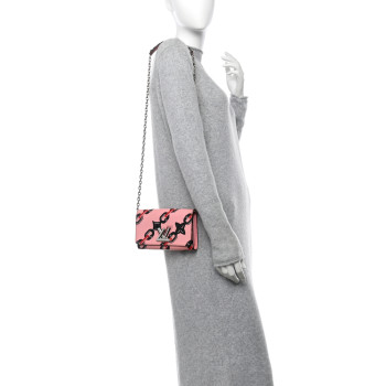 LOUIS VUITTON Epi Chain Flower Print Twist Chain Wallet Pink