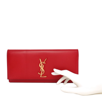 SAINT LAURENT Calfskin Monogram Cassandre Clutch Rouge Orient