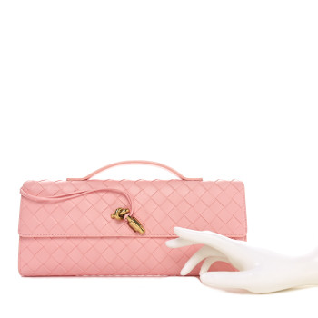 BOTTEGA VENETA Nappa Intrecciato Long Andiamo Top Handle Clutch Rose