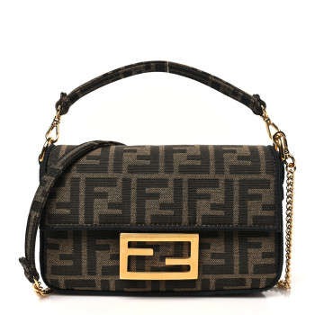 FENDI Fabric Jacquard FF 1974 Mini Baguette Tobacco Moro Black