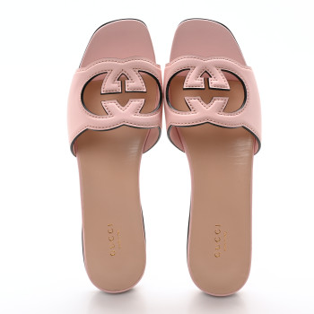 GUCCI Cosmos Softy Calfskin Interlocking G Cut Out Slide Sandals 40 Candy Cotton