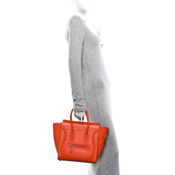CELINE Smooth Calfskin Mini Luggage  Bright Orange