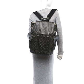 LOUIS VUITTON Brushed Monogram Eclipse Christopher MM Backpack Black