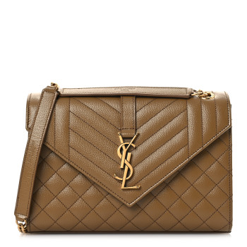 SAINT LAURENT Grain De Poudre Textured Mixed Matelasse Triquilt Medium Monogram Satchel Old Oil