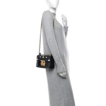 GUCCI Calfskin Studded Small Padlock Shoulder Bag Black