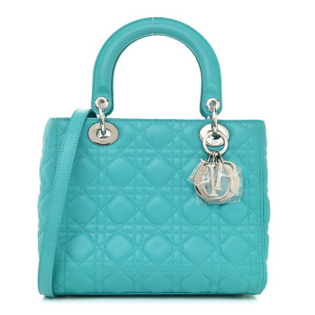 CHRISTIAN DIOR Lambskin Cannage Medium Lady Dior Turquoise