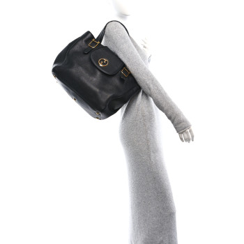 GUCCI Pebbled Calfskin Medium 1973 Tote Black