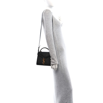 SAINT LAURENT Grain de Poudre Mini Classic Monogram Cassandra Top Handle Black