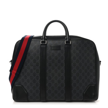 GUCCI GG Supreme Monogram Appia Calfskin Web Briefcase Black