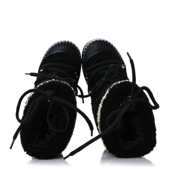LOUIS VUITTON Suede Shearling Polar Flat Half Boots 36 Black