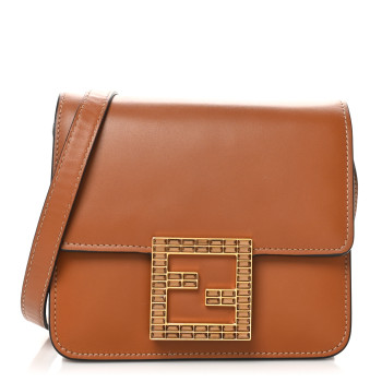 FENDI Vitello King Crystal Fab Crossbody Bag Cuoio