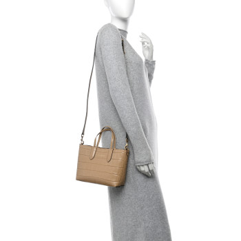 ALEXANDER MCQUEEN Calfskin Crocodile Embossed Mini Shopper Beige