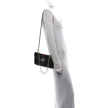 GUCCI Textured Calfskin Web Small Rajah Slim Flap Shoulder Bag Black