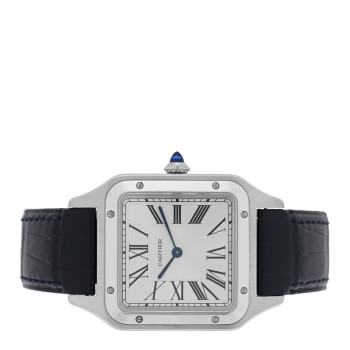 CARTIER Stainless Steel Alligator 31.4mm Santos Dumont Quartz Watch Blue