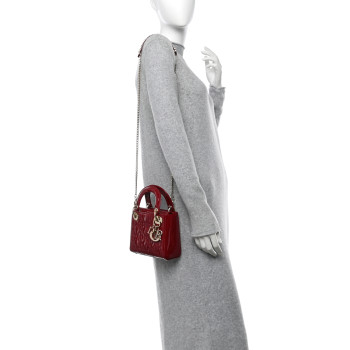 CHRISTIAN DIOR Patent Cannage Mini Lady Dior Red