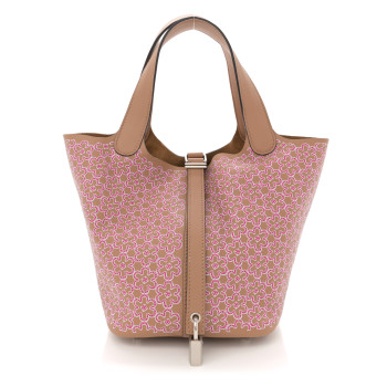 HERMES Swift Lucky Daisy Picotin Lock 18 PM Chai Rose White