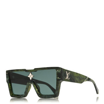 LOUIS VUITTON Acetate Marble Effect Swarovski Cyclone Sunglasses Z1552W Green