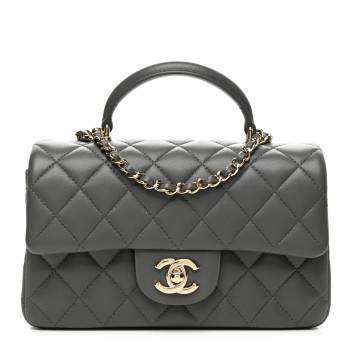CHANEL Lambskin Quilted Mini Top Handle Rectangular Flap Dark Grey