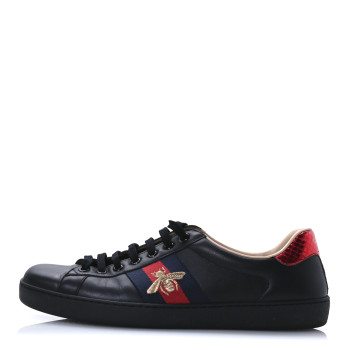 GUCCI Miro Soft Calfskin Laminated Ayers Web Bee Embroidered Mens Ace Sneakers 9.5 Black Red Flame Night