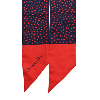 CHRISTIAN DIOR Silk Hearts Mitzah Scarf Navy Blue Red