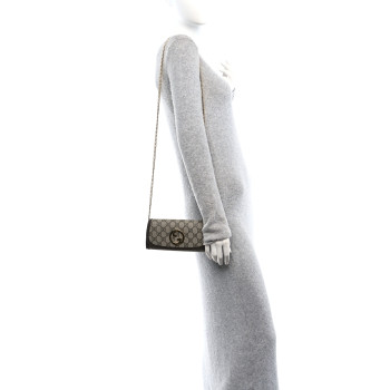 GUCCI GG Supreme Monogram Textured Dollar Calfskin Blondie Continental Chain Wallet Beige Ebony New Acero