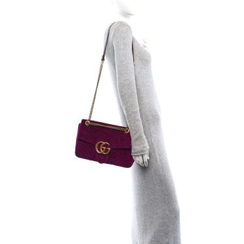 GUCCI Velvet Matelasse Medium GG Marmont Shoulder Bag Fuchsia Violet Cyclamen